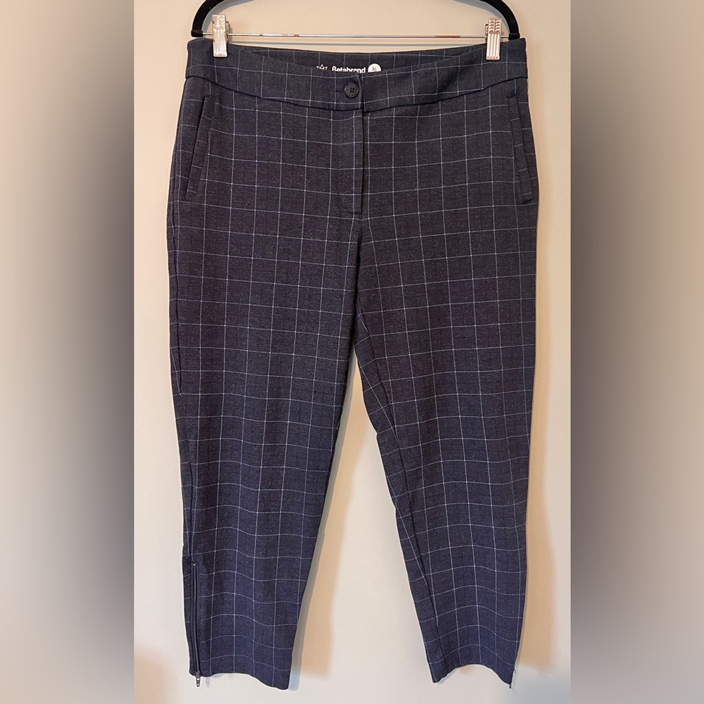 Betabrand Yoga Dress Pants Straight Leg Mid Rise Ankle Navy Blue Plaid XL Petite